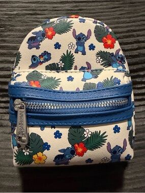 Loungefly Stitch Floral Mini Backpack Wallet - Cream & Blue